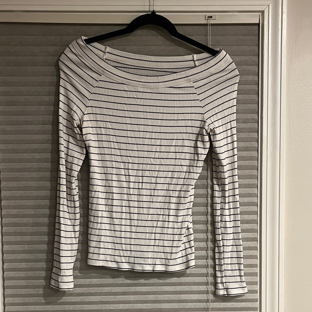 LOFT Black and White Striped Long Sleeve Top